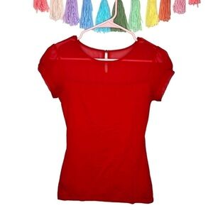 Express Red Short Sleeve Mesh Formal Dressy Business Casual Blouse Extra Small